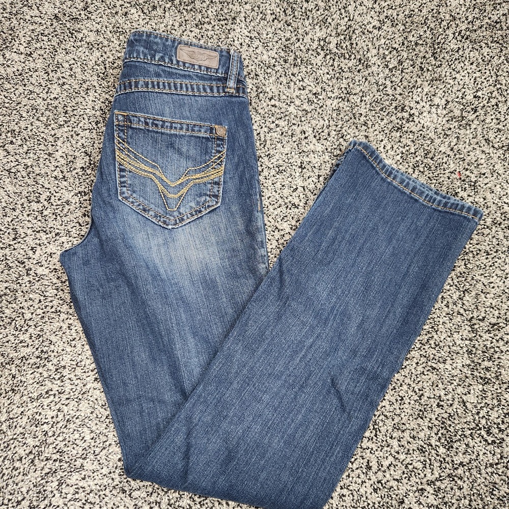 Vtg Harley Davidson Bootcut Jeans Womens Sz 8 Tall Darkwash Stretch Biker Grunge